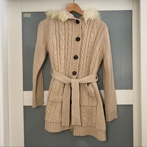 Knitted Wrap Sweater with Fleece Lining